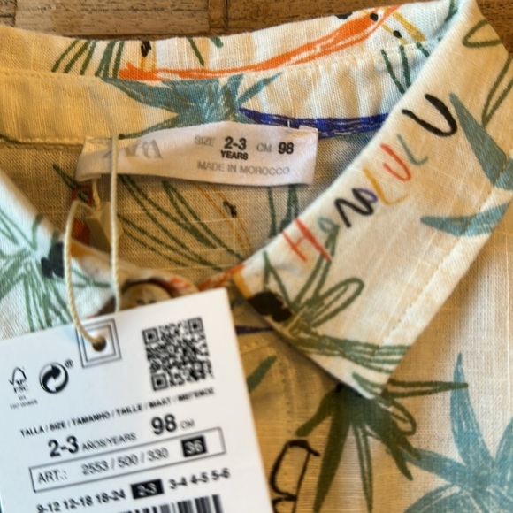Zara Boys 2-3 years Shirt Short Sleeve Button Front aloha  Hawaiian shirt nwt - Picture 5 of 7